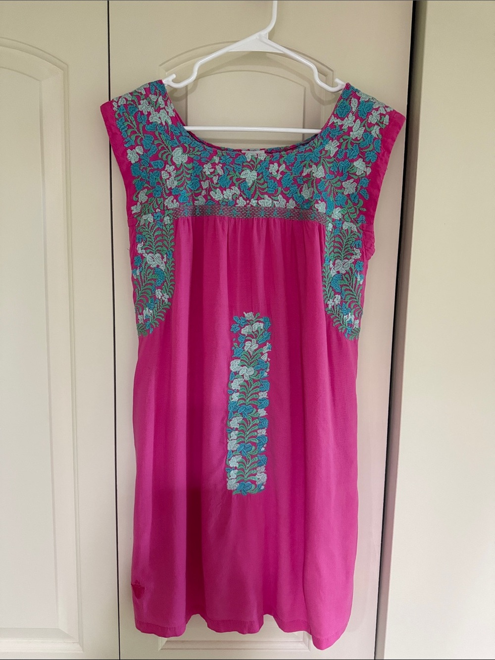 J.Marie Pink Dress with Turquoise Floral Embroidery